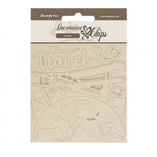 Stamperia Decorative Chips - Art of Travelling - Airplane