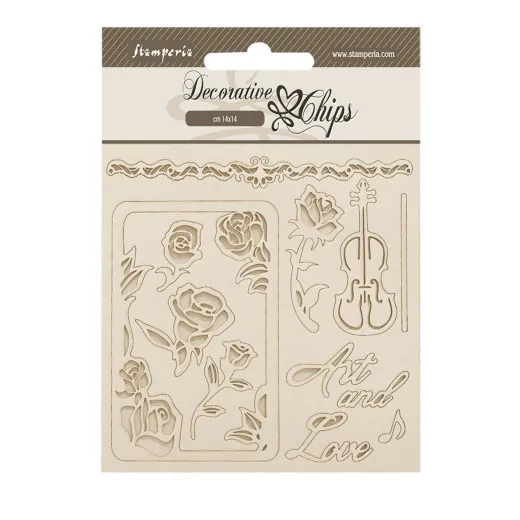 Stamperia Decorative Chips - Venice City of Art - Roses and Frame