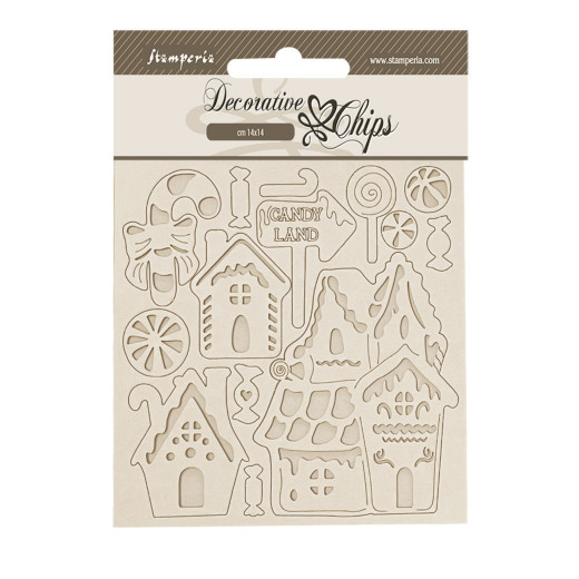 Stamperia Decorative Chips - Candy Christmas - Marzipan Houses