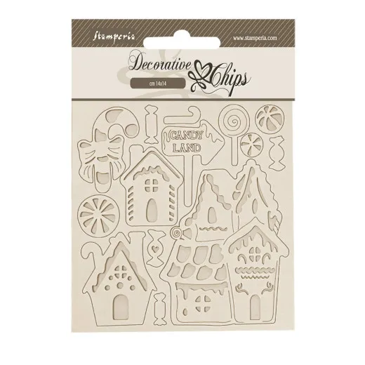 Stamperia Decorative Chips - Candy Christmas - Marzipan Houses