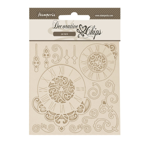 Stamperia Decorative Chips - Quiet Days - Clock & Swirls