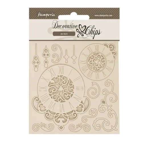 Stamperia Decorative Chips - Quiet Days - Clock & Swirls