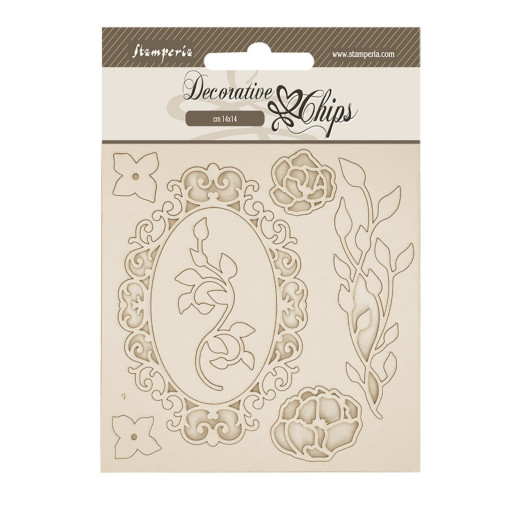 Stamperia Decorative Chips - Quiet Days - Frame with Flowers