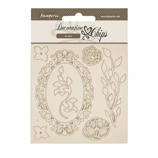 Stamperia Decorative Chips - Quiet Days - Frame with Flowers