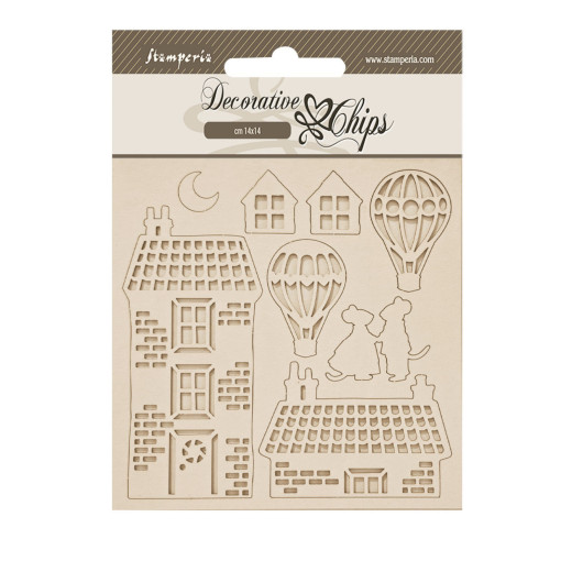 Stamperia Decorative Chips - Family - House and Balloons