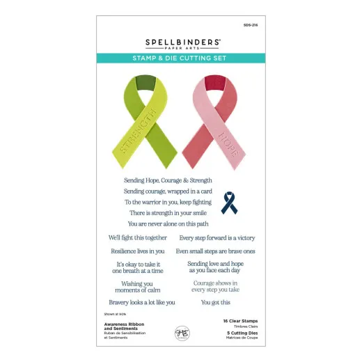Spellbinders Clear Stamp & Die Set - We All Have Baggage - Awareness Ribbon and Sentiments by Sheri Ballantyne