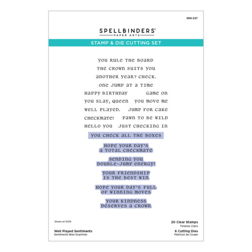 Spellbinders Clear Stamp & Die Set - Checkmate - Well Played Sentiments by Spellbinders