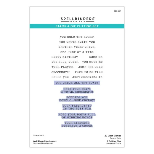 Spellbinders Clear Stamp & Die Set - Checkmate - Well Played Sentiments by Spellbinders