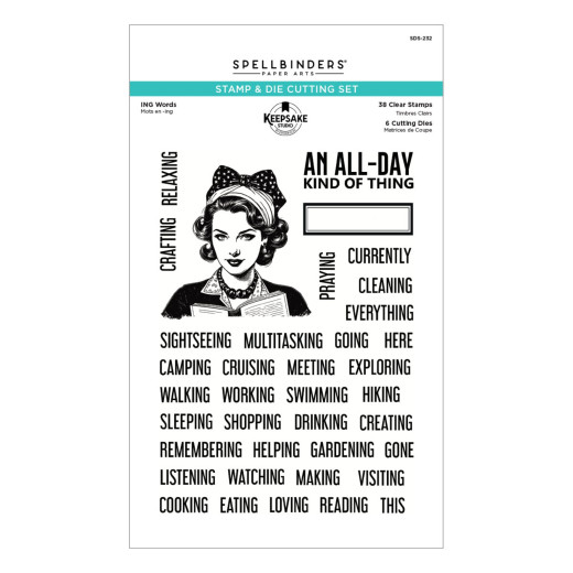 Spellbinders - Clear Stamp & Die Set - Turn the Page - ING Words by Esther Glas