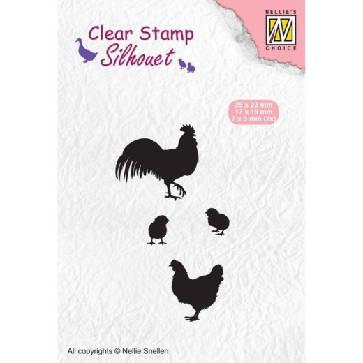 Clear Stamps - Silhouette Hahn, Huhn mit Küken