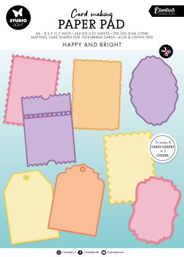 Studio Light A4 Die-Cut Card Shapes - Happy and Bright - for 105x148mm Cards Essentials Card Making Pad