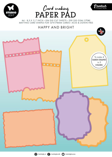 Studio Light A4 Die-Cut Card Shapes - Happy and Bright - for 127x178mm Cards Essentials Card Making Pad