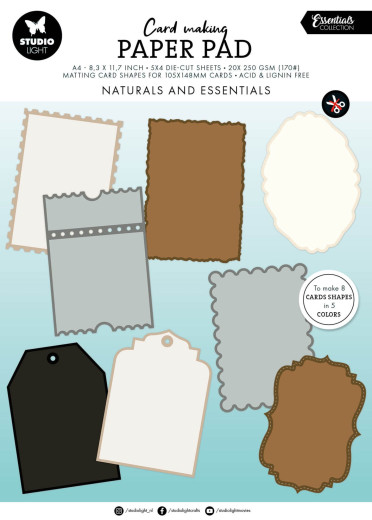 Studio Light A4 Die-Cut Card Shapes - Naturals and Essentials - for 105x148mm Cards Essentials Card Making Pad