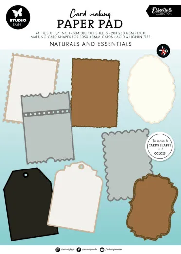Studio Light A4 Die-Cut Card Shapes - Naturals and Essentials - for 105x148mm Cards Essentials Card Making Pad
