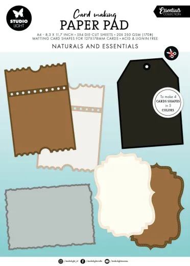 Studio Light A4 Die-Cut Card Shapes - Naturals and Essentials - for 127x178mm Cards Essentials Card Making Pad