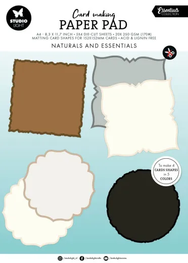 Studio Light A4 Die-Cut Card Shapes - Naturals and Essentials - for 152x152mm Cards Essentials Card Making Pad