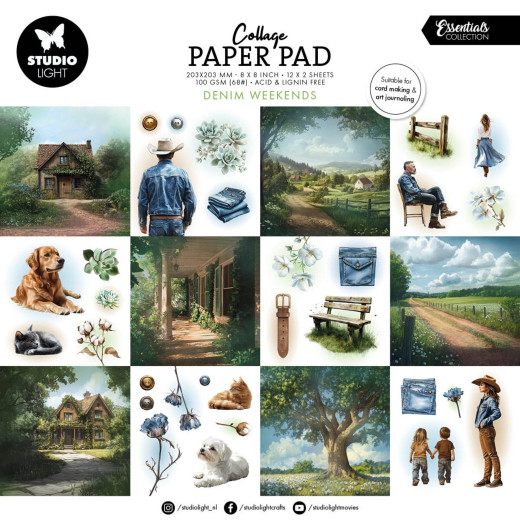 Studio Light - 8x8 Collage Paper Pad - Denim Weekends