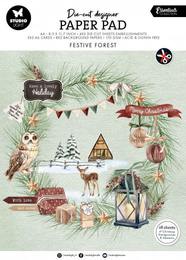 Studio Light - Die-Cut Paper Pad - Christmas Essentials Nr. 219 - Festive Forest A4