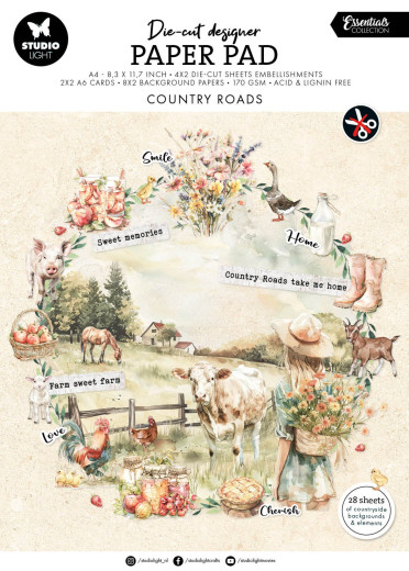 Studio Light - A4 Die-Cut Designer Paper Pad - Country Roads