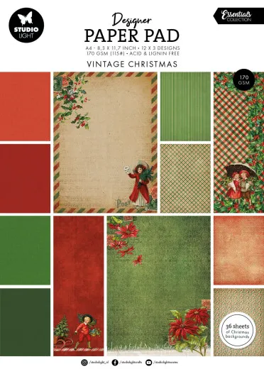 Studio Light - A4 Designer Paper Pad - Vintage Christmas