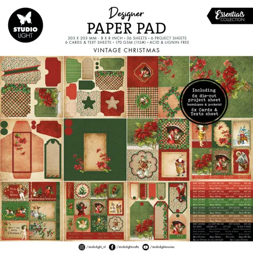 Studio Light - 8x8 Mixed Paper Pad - Vintage Christmas