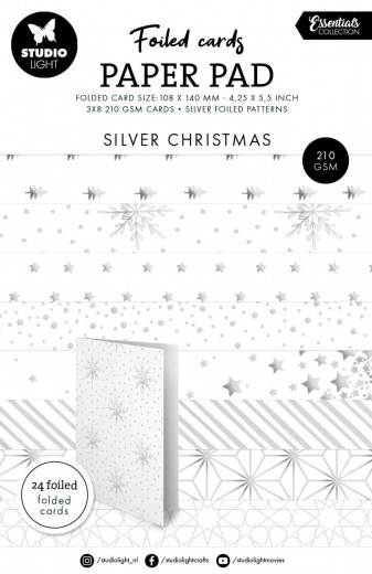 Studio Light - A6 Foiled Cards Paper Pad - Essentials Nr. 224 - Silver Christmas