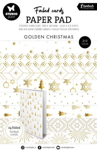 Studio Light - A6 Foiled Cards Paper Pad - Essentials Nr. 383 - Golden Christmas