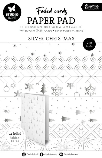 Studio Light - A6 Foiled Cards Paper Pad - Essentials Nr. 384 - Silver Christmas