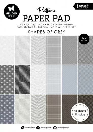 Studio Light - A5 Pattern Paper Pad - Essentials Nr. 250 - Shades Of Grey