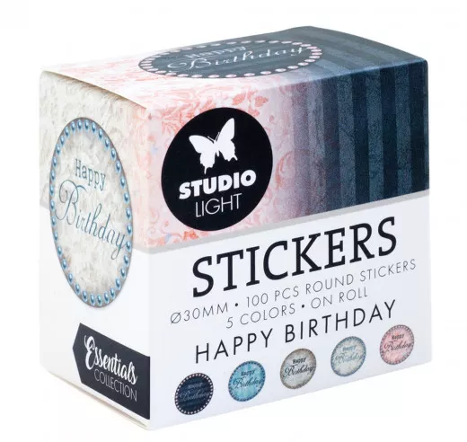 Studio Light Round Stickers on Roll - Happy Birthday