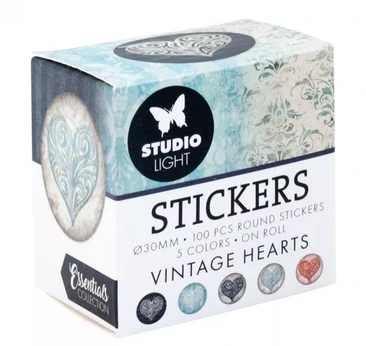 Studio Light Round Stickers on Roll - Vintage Heart