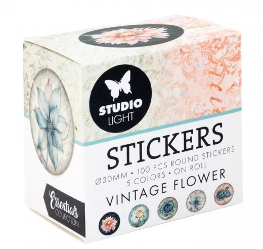 Studio Light Round Stickers on Roll - Vintage Flower