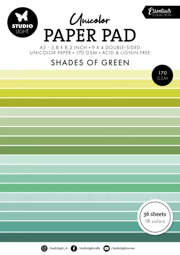 Studio Light - Unicolor Paper Pad - Essentials Nr. 156 - Shades Of Green