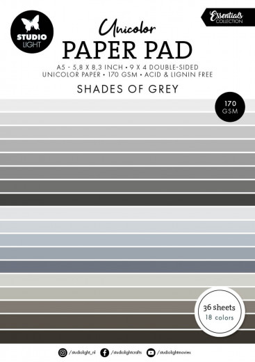 Studio Light - Unicolor Paper Pad - Essentials Nr. 248 - Shades Of Grey