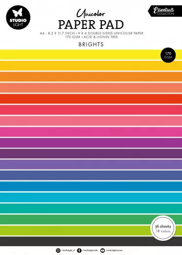 Studio Light - Unicolor Paper Pad - Essentials Nr. 297 - Brights Tones