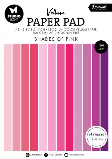 Studio Light - A5 Vellum Paper Pad - Essentials Nr. 192 - Shades of Pink