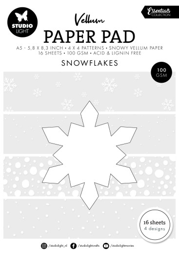 Studio Light - A5 Vellum Paper Pad - Essentials Nr. 329 - Snowflakes