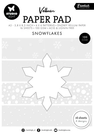Studio Light - A5 Vellum Paper Pad - Essentials Nr. 329 - Snowflakes