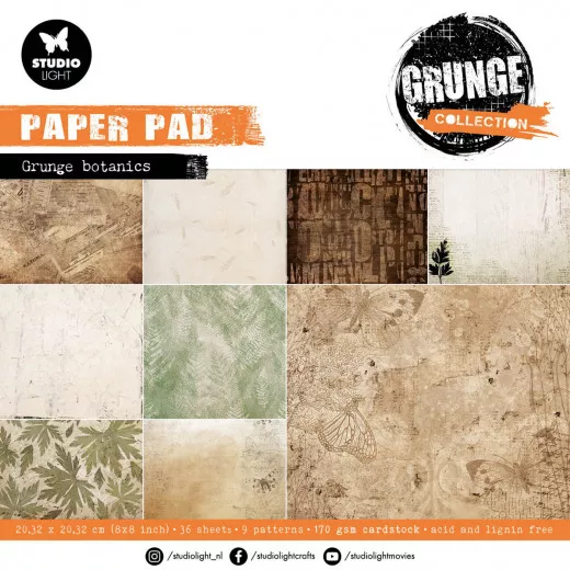 Studio Light 8x8 Paper Pad - Grunge Collection Nr. 137 - Grunge Botanics