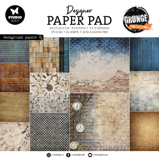 Studio Light - 8x8 Grunge Design Paper Pad - Background Papers