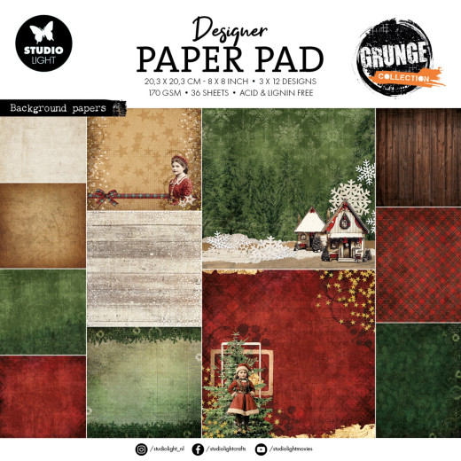 Studio Light - 8x8 Grunge Design Paper Pad - Background Papers
