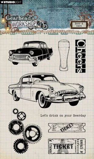 Studio Light Clear Stamps - Gearheads Workshop Nr. 674 - Beer & Cars