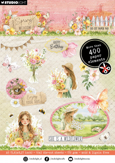 Studio Light - Die-Cut Paper Pad - Spring Meadow - Elements