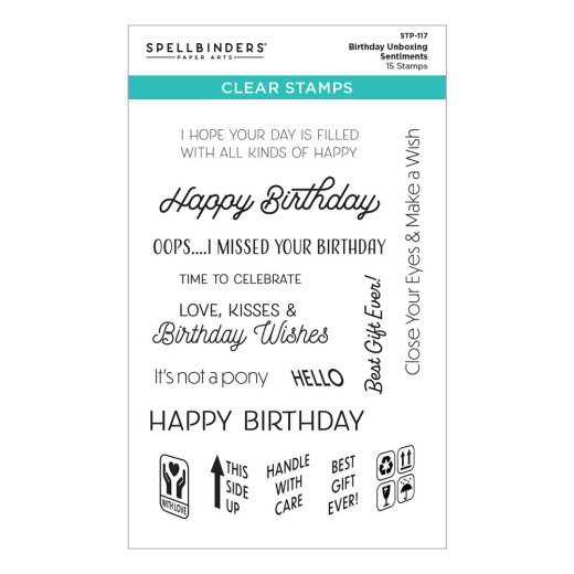 Spellbinders Clear Stamps -  Birthday Celebrations - Birthday Unboxing Sentiments