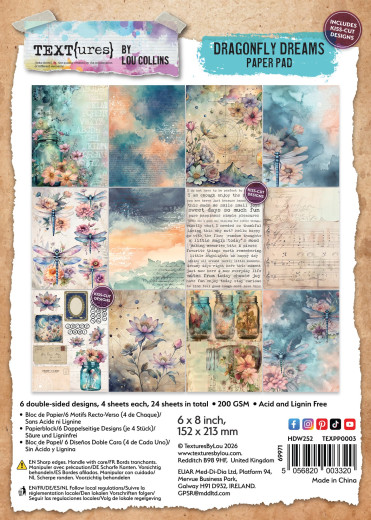 TEXT{ures} - 6x8 Paper Pad - Dragonfly Dreams by Lou Collins