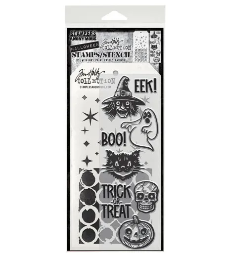 Tim Holtz Mixed-Media Stamps & Stencil - Retro Frights