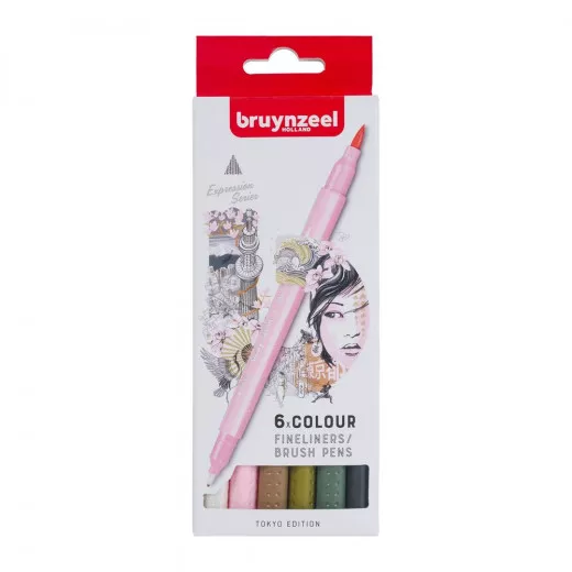 Bruynzeel Fineliner Brush Pen Set 6er - Tokyo