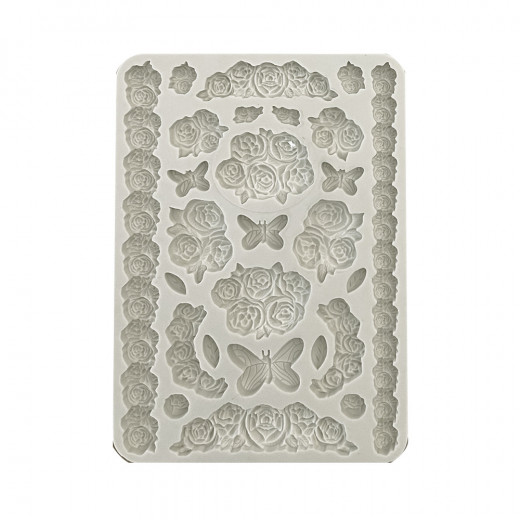 Silicone Mould A5 - Shabby Rose - Roses and Butterfly