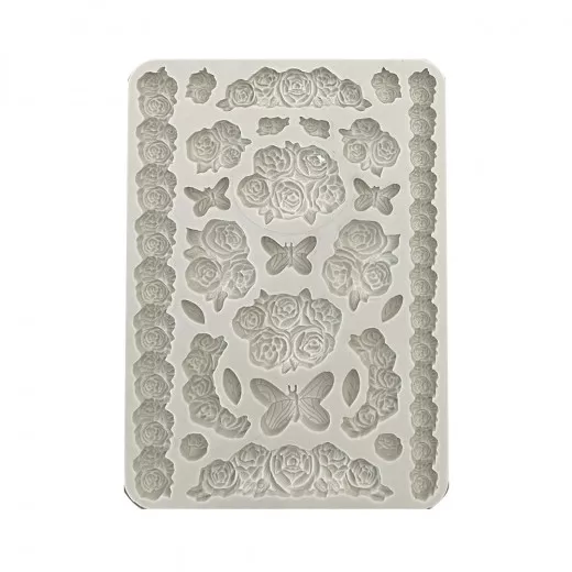 Silicone Mould A5 - Shabby Rose - Roses and Butterfly