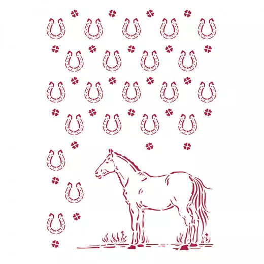 Stamperia A4 Stencil - Romantic Horses Horseshoes